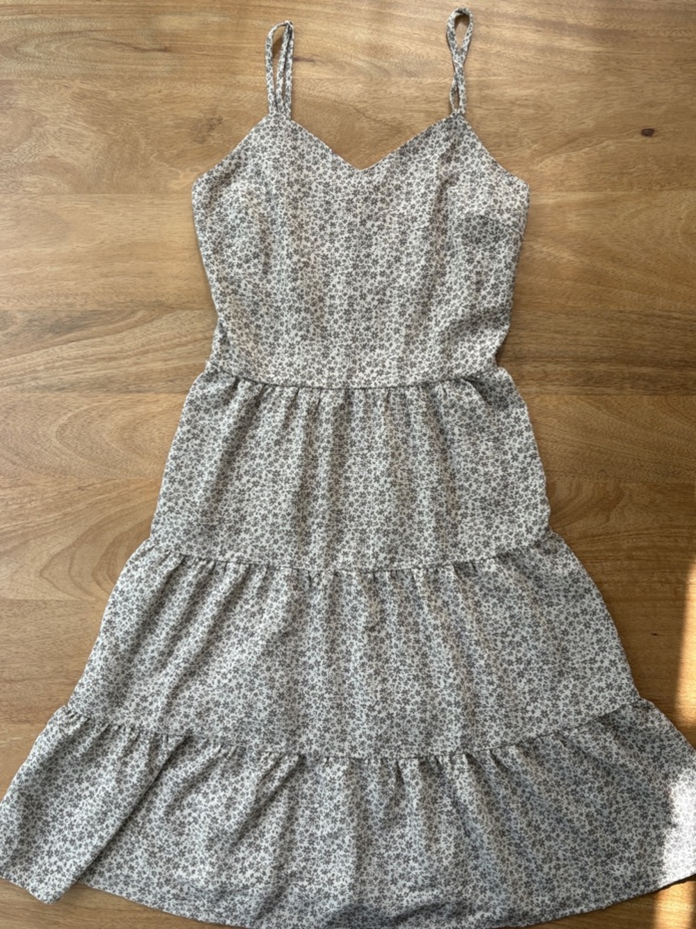 Floral Tiered Spaghetti Strap Dress in Beige